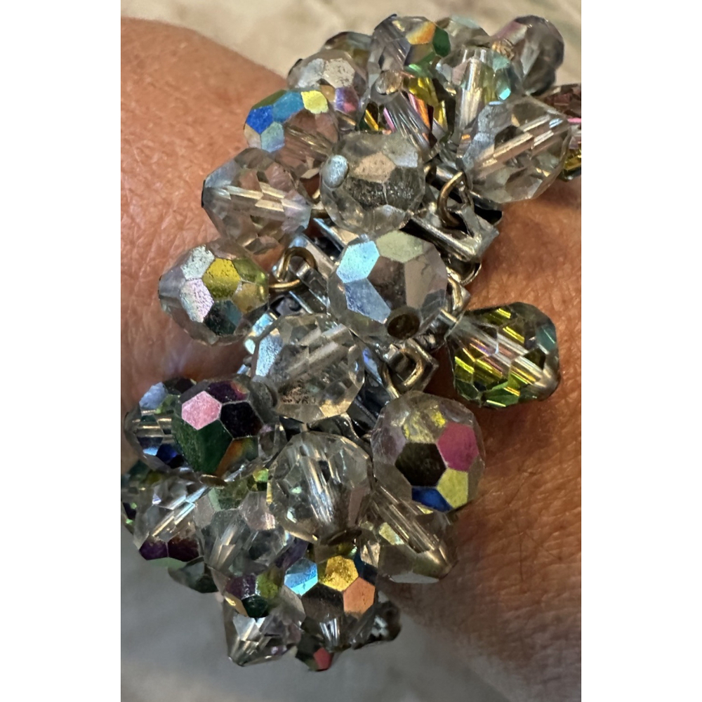 Vtg 50’s AB Bead Cluster Expansion Band Accordion Stretch Bracelet Marked Japan